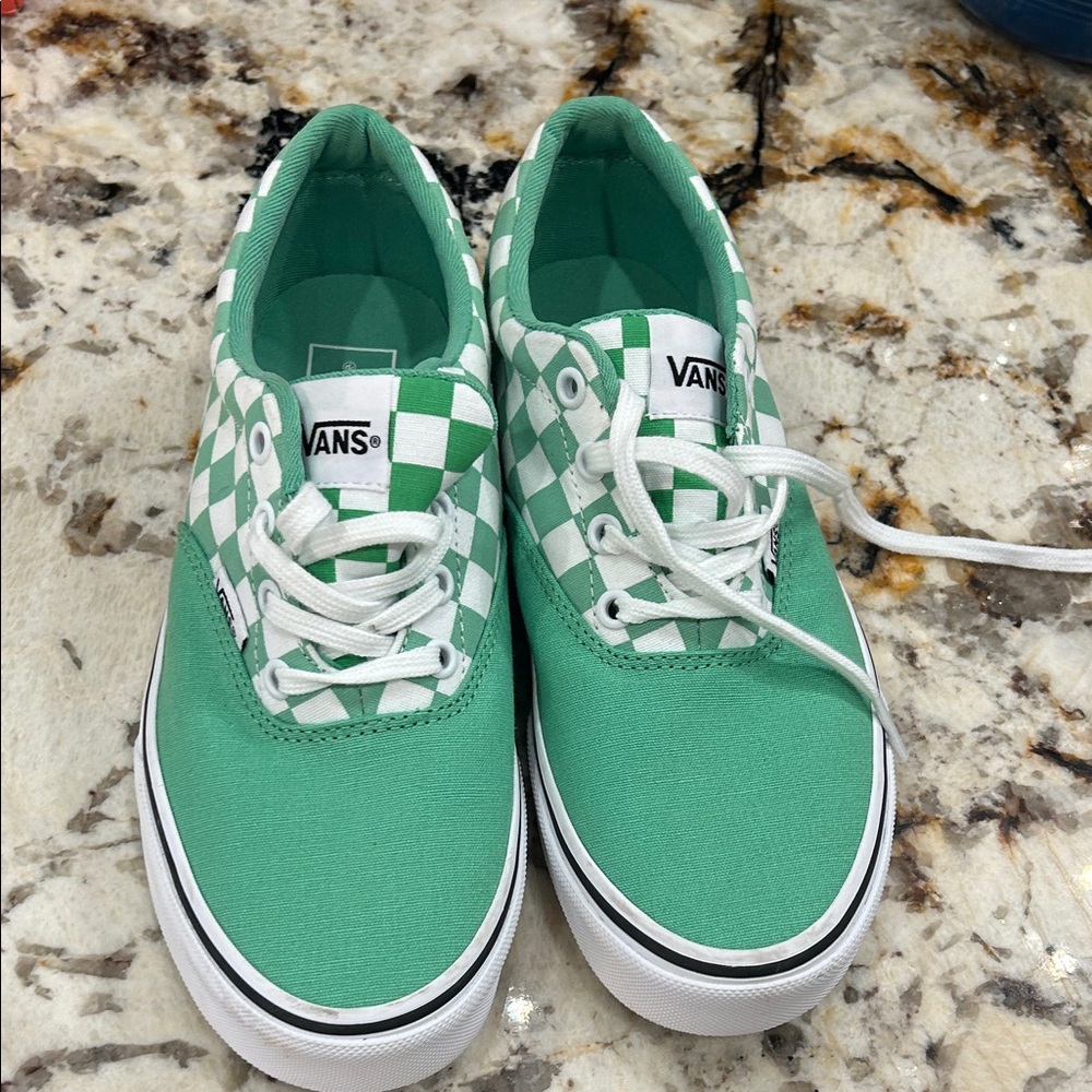Vans Women's  7.5 Checkerboard Lace-Up Sneakers in Green and White